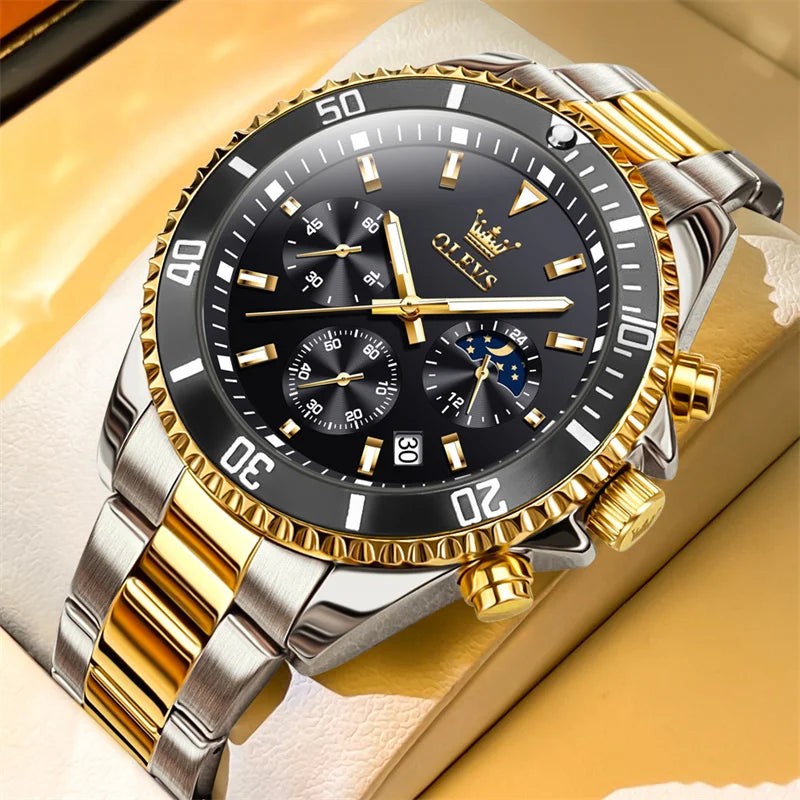 Men's Gold Quartz Stainless Steel Watch with Date