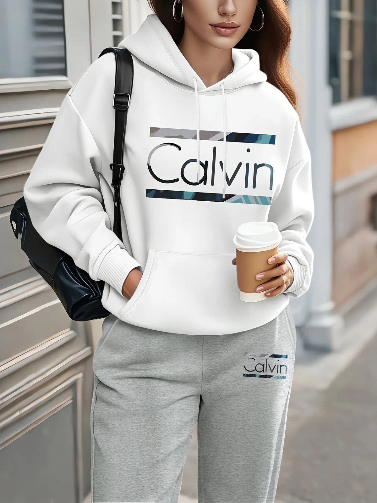 Women's Letter Printed Hoodie and Sweatpants Two-Piece Set