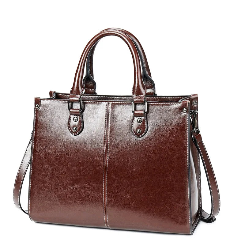 Women's Genuine Cowhide Leather Shoulder Tote Bag