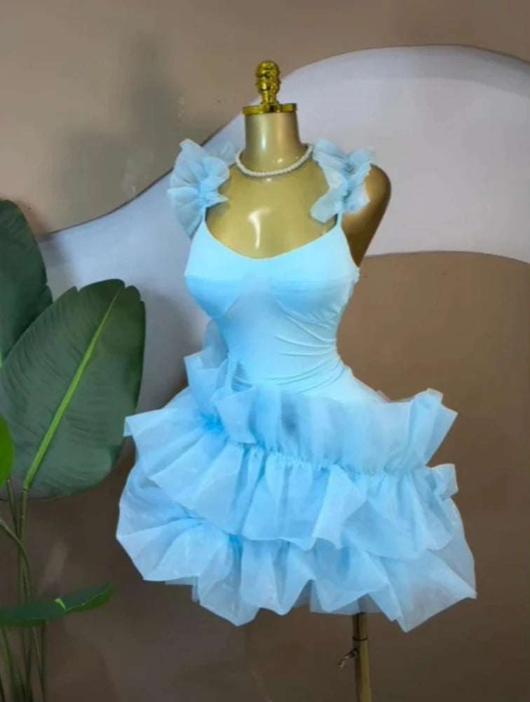 Women's Elegant Ruffled Hem Sleeveless Mini Dress
