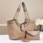Women's Crocodile Pattern PU Leather Chain Crossbody Bag Set
