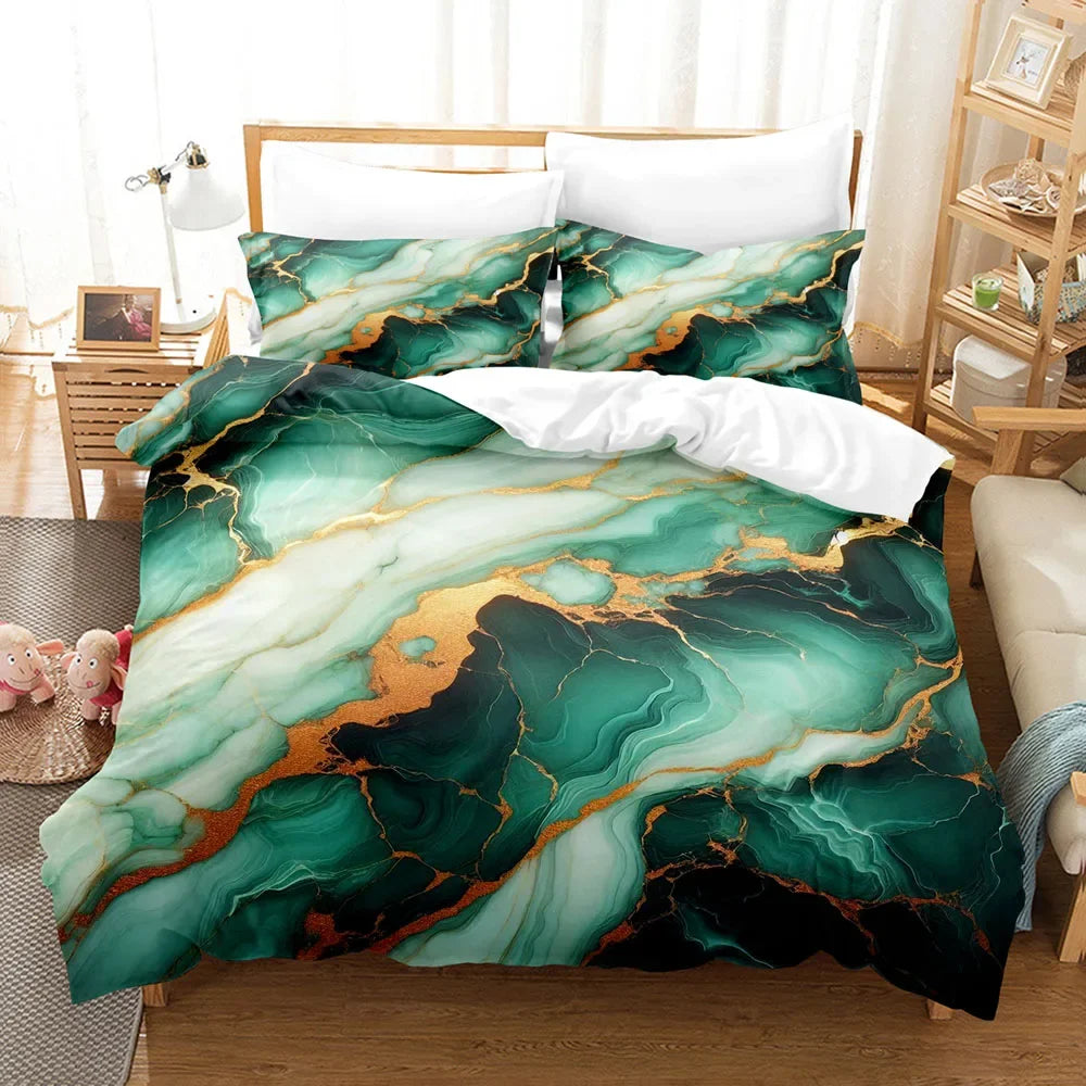 Marble Print Duvet Cover Set Soft Polyester Bedding
