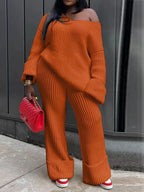 Women's Warm Knitted Sweater and Pants Two-Piece Set