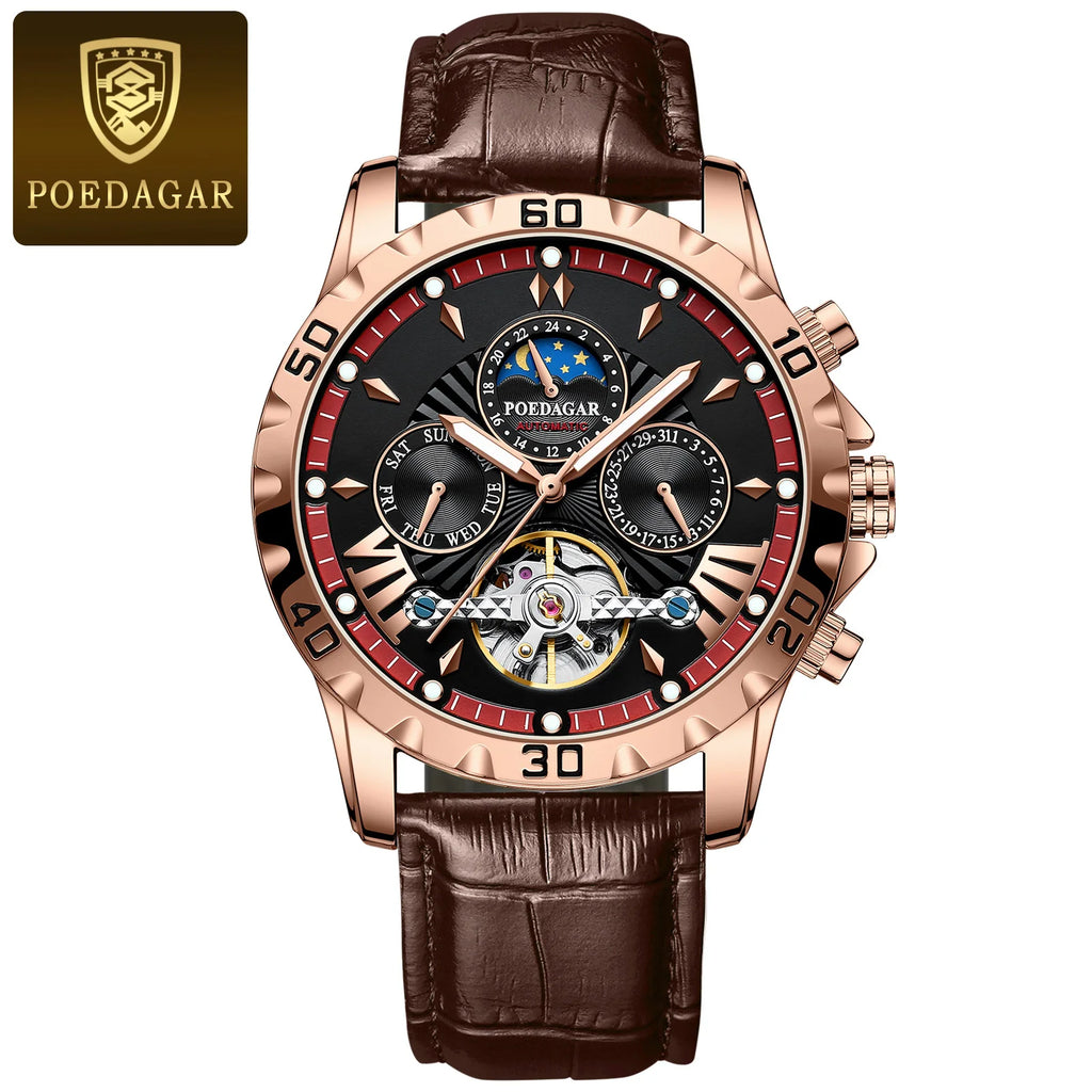 Men's Skeleton Tourbillon Automatic Watch with Week Date