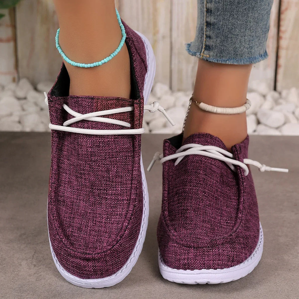 Women's Solid Lace-Up Flat Loafers Comfortable Casual Shoes