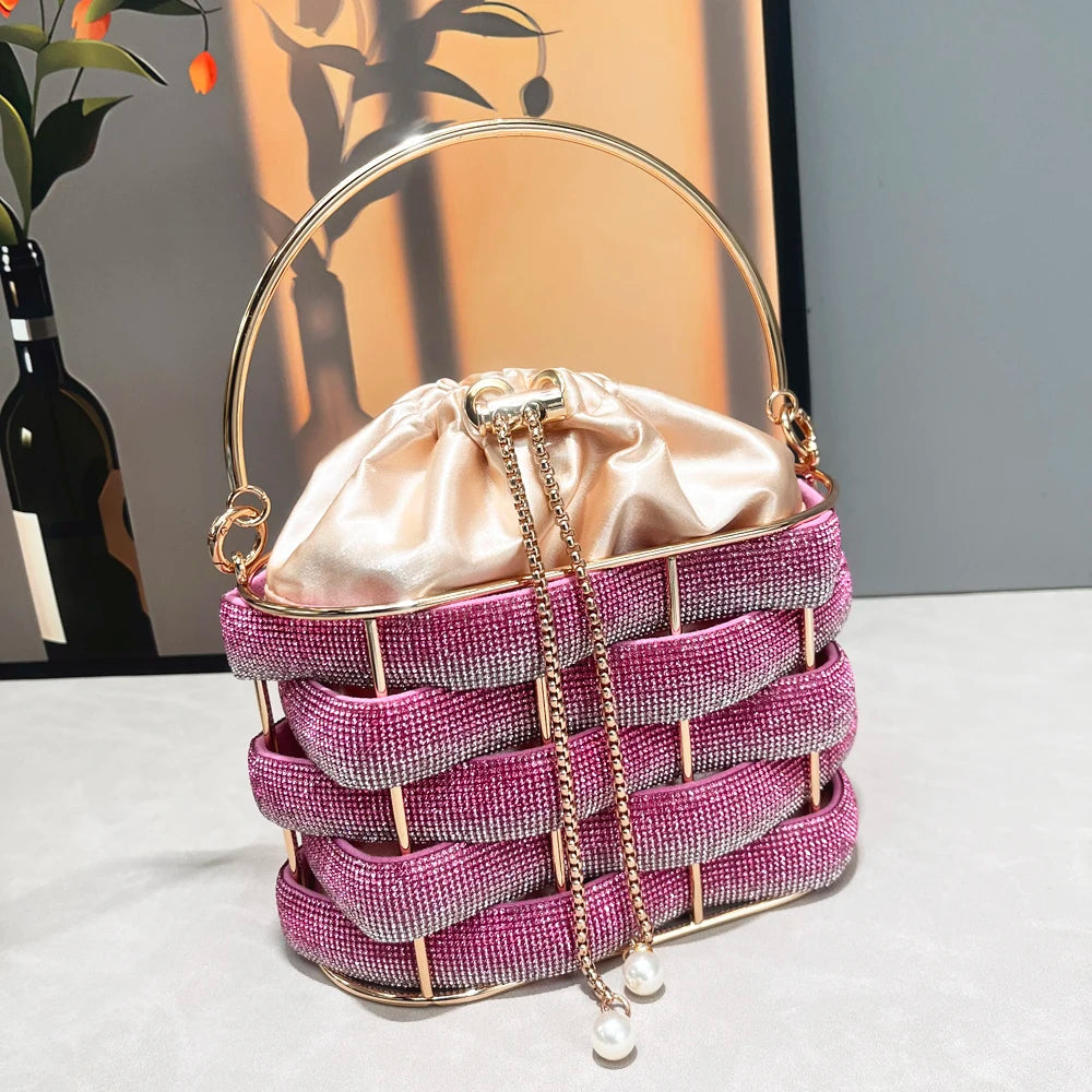 Women's Luxury Rhinestone Bucket Evening Clutch Bag
