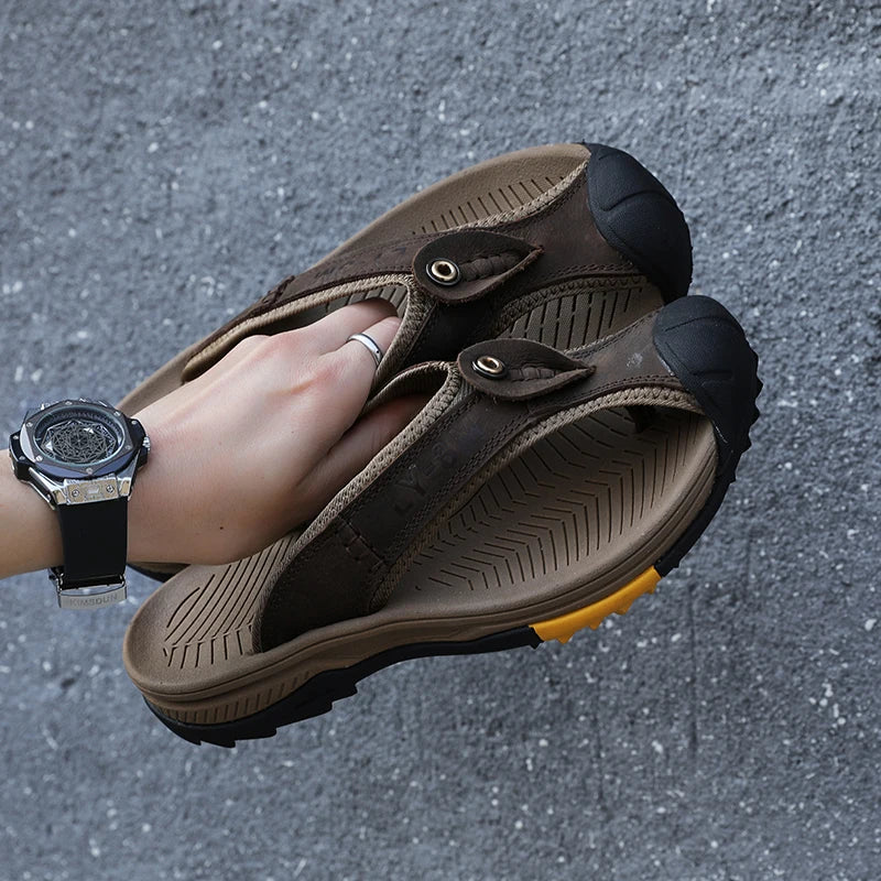 Men's Genuine Cow Leather Anti-Slip Beach Flip Flops