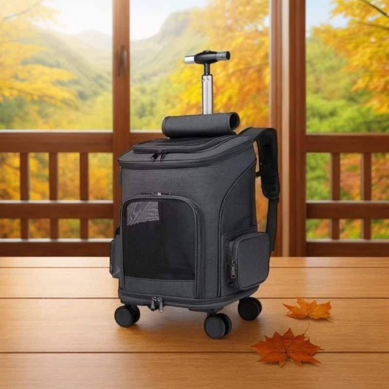 Large Capacity Pet Rolling Backpack Travel Carrier Suitcase