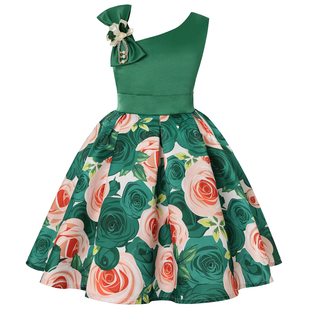 Girls' Floral Ball Gown Sleeveless Tea-Length Party Dress