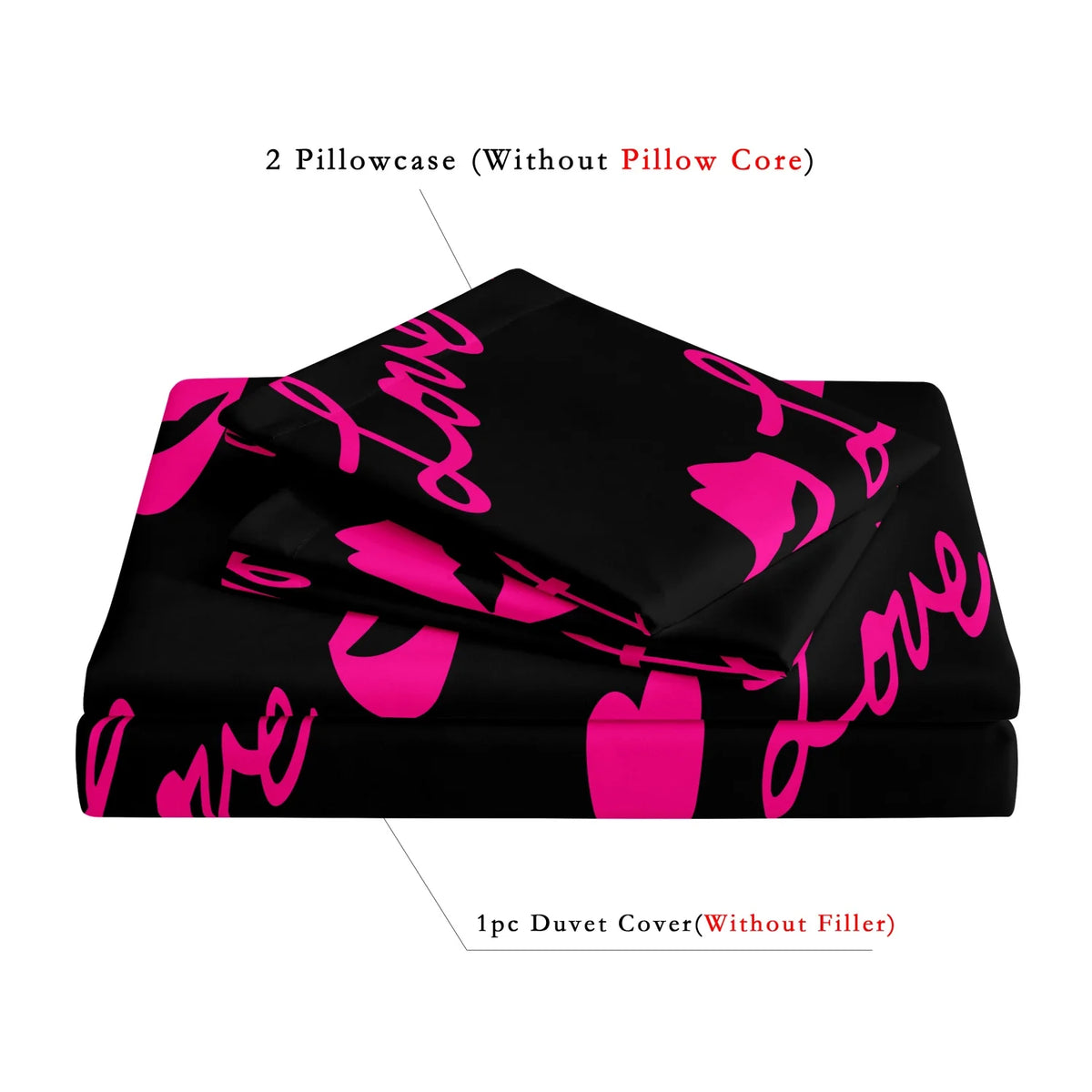 Pink Love Lips Print Duvet Cover Set