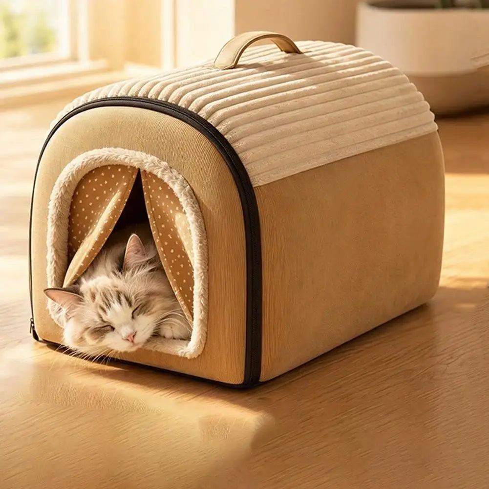 Cartoon Warm Enclosed Cat Bed Removable Washable Cushion