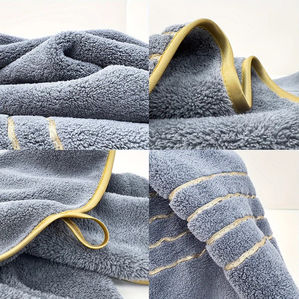 Soft Absorbent Polyester Bath Towel Set with Gold Accents