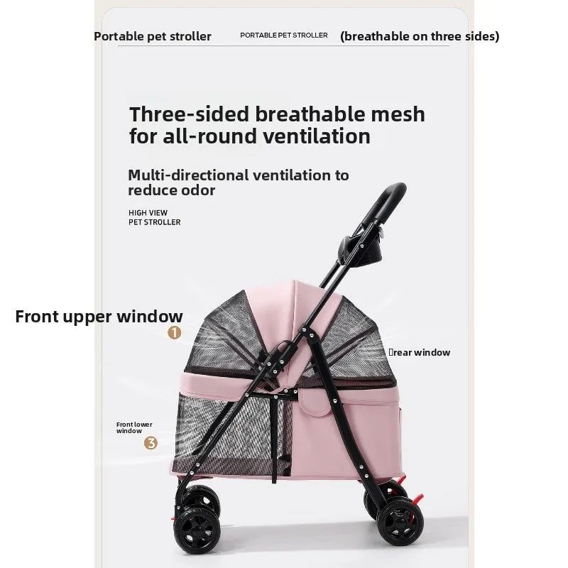 Foldable Breathable Mesh Pet Stroller for Cats Dogs