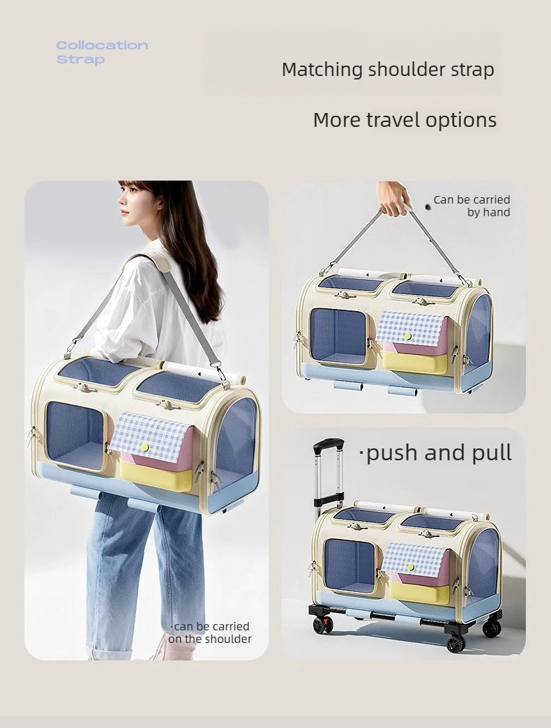 Large Capacity Pet Trolley Case Backpack for Cats Dogs