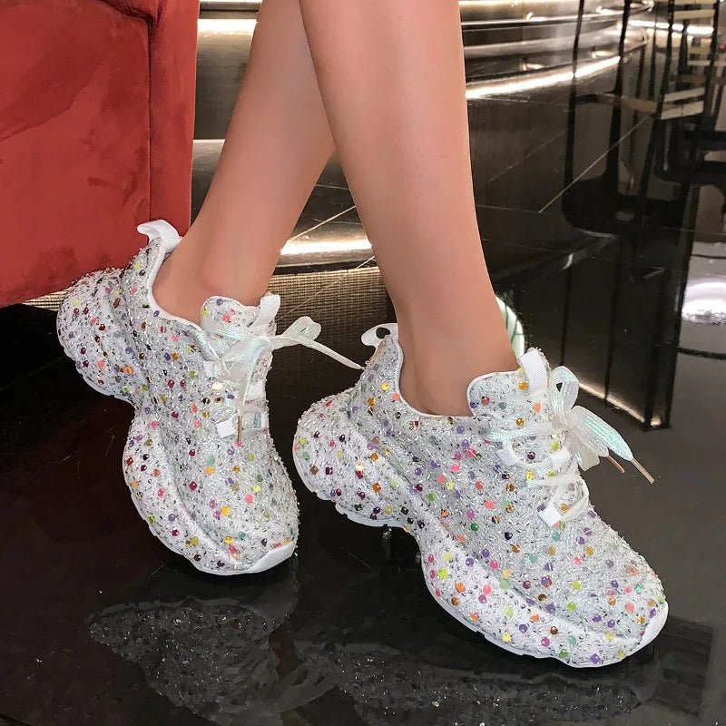Women's Sequin Thick Sole Low Top Sneakers