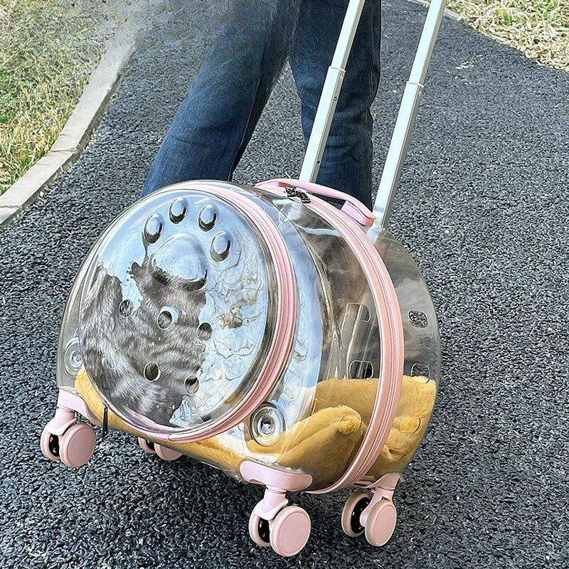 Portable Breathable Rolling Pet Carrier Suitcase for Cats Dogs