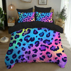 Neon Rainbow Leopard Print Duvet Cover Set with Pillowcases