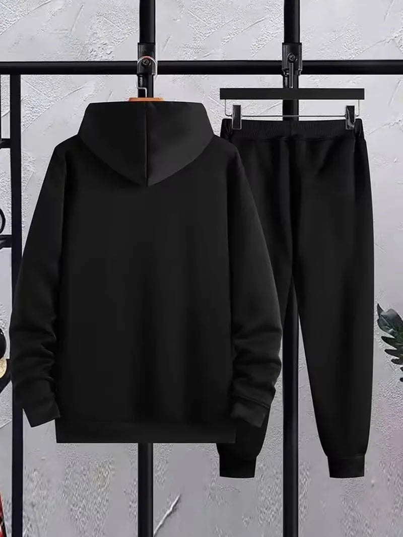 Men's Cartoon Letter Print Hoodie and Pants Set