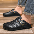 Men's Adjustable Cork Split Leather Clogs Slippers