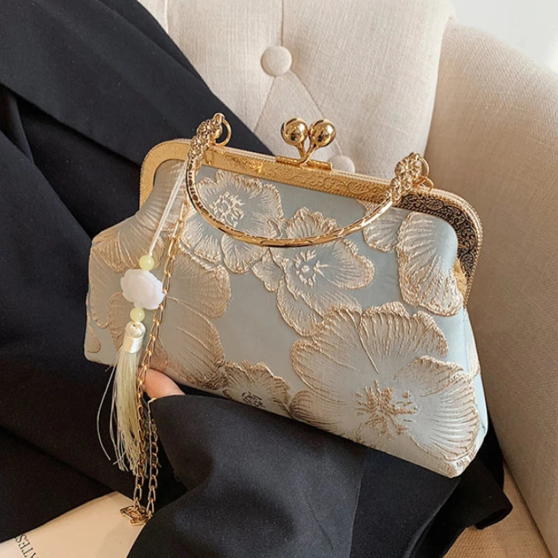 Women's Luxury Embroidered Floral Evening Clutch Bag