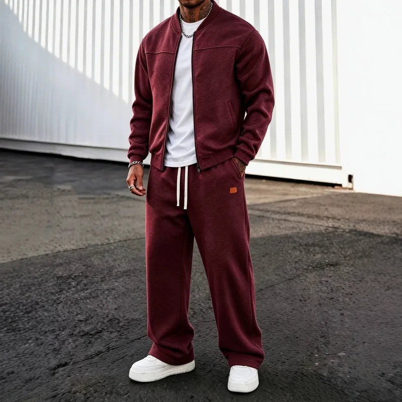 Men's Zip-Up Jacket and Wide Leg Sweatpants Two-Piece Set