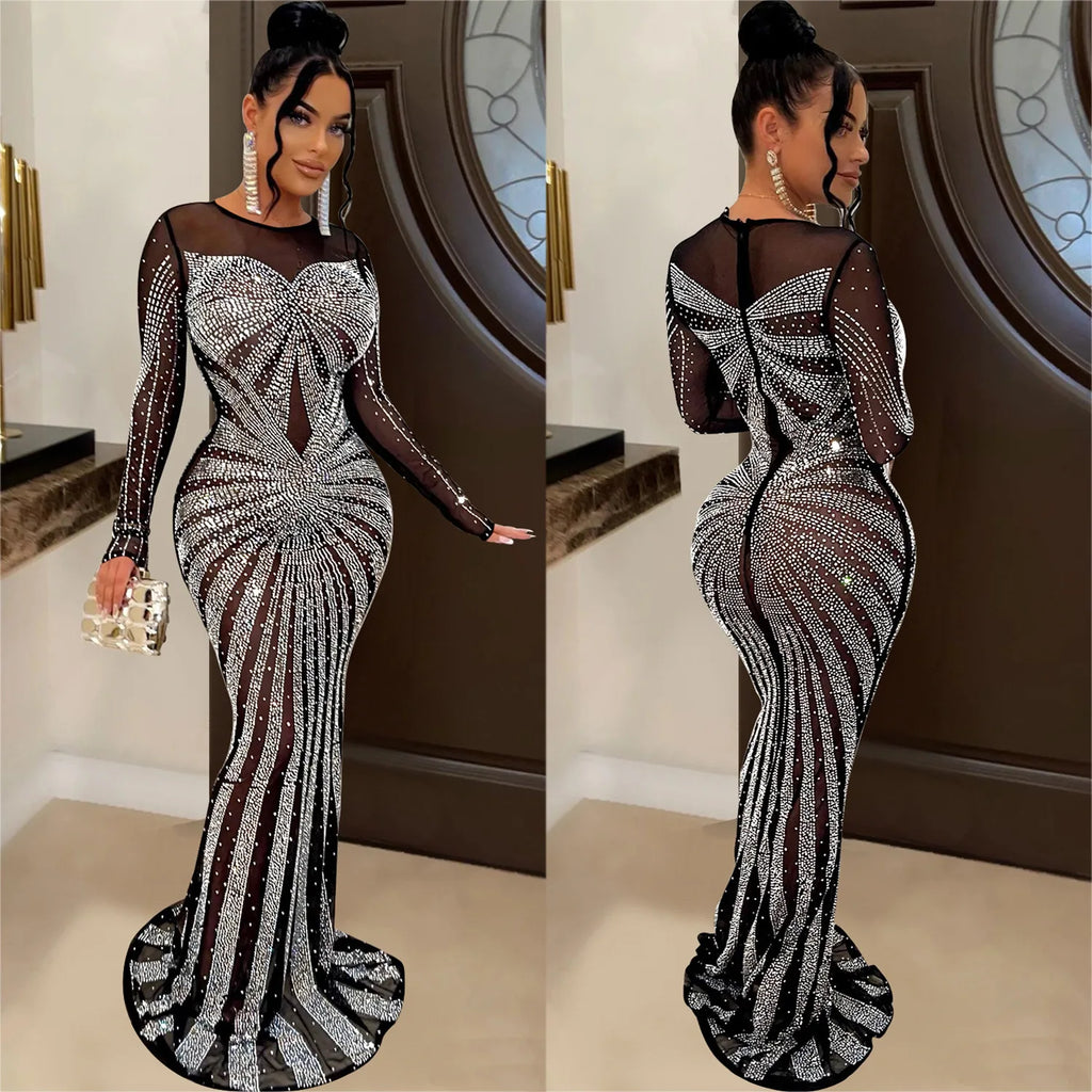Women's African Fashion Mesh Bodycon Maxi Dress