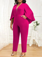 Women's Solid Flared Half Sleeve V-Neck Jumpsuit 41201