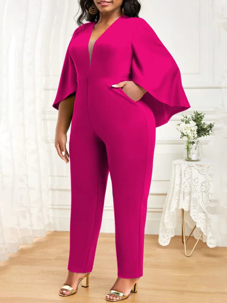 Women's Solid Flared Half Sleeve V-Neck Jumpsuit 41201