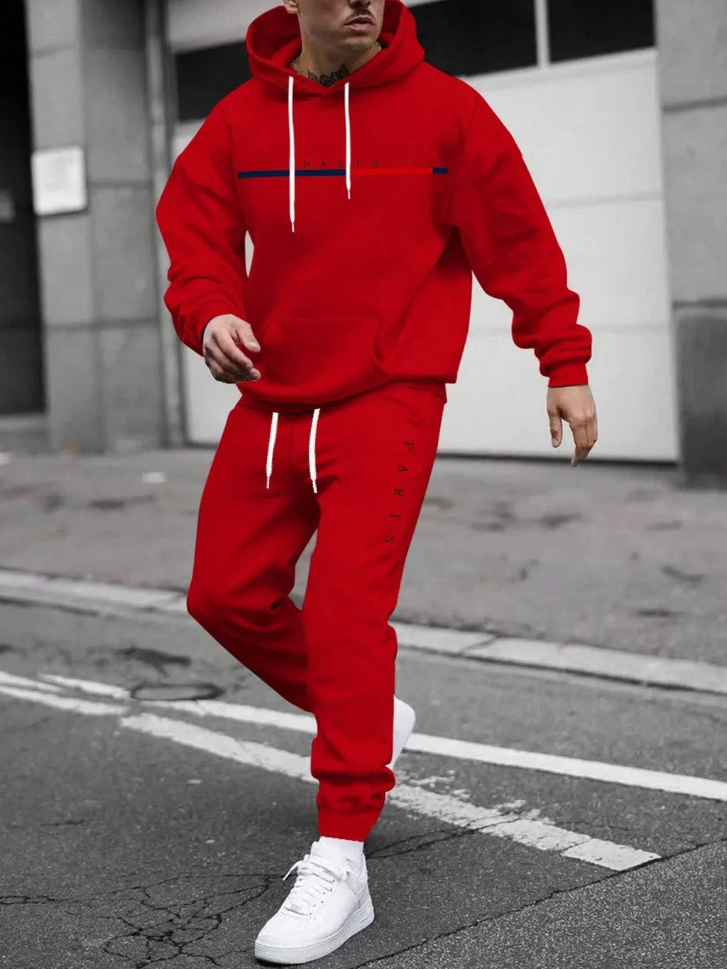 Men's Hooded Pullover and Sweatpants Two-Piece Set