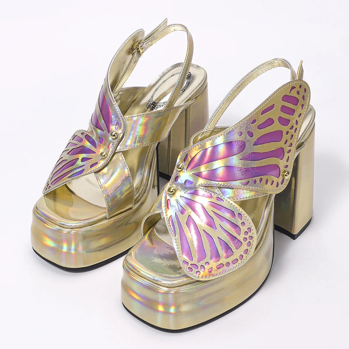 Women's Fashion Hollowed-Out Butterfly Chunky High Heel Shoes