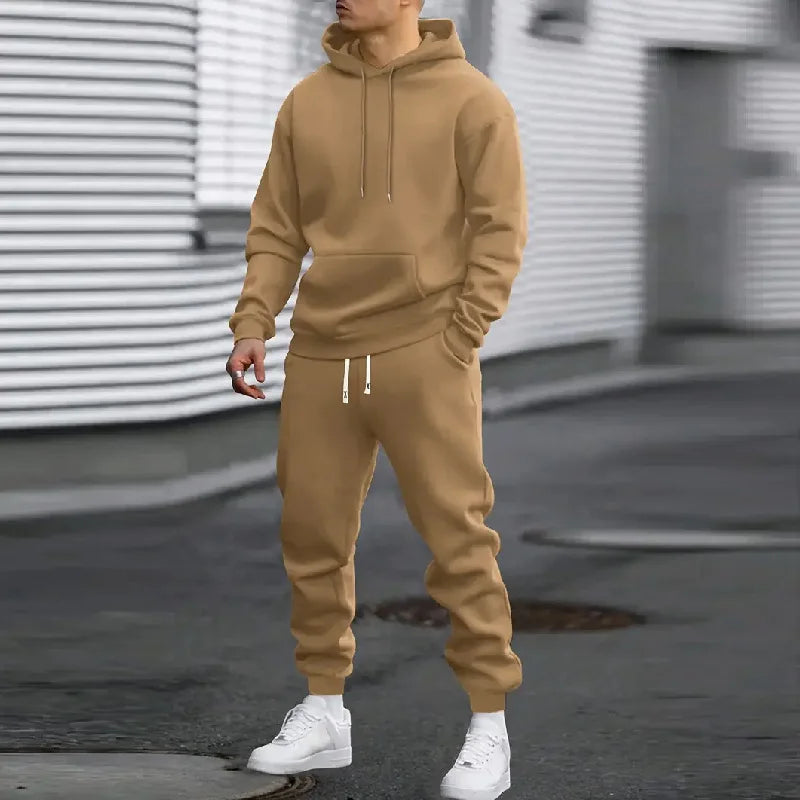 Men's Two-Piece Hooded Jogging Suit Fleece Zip Sweatshirt