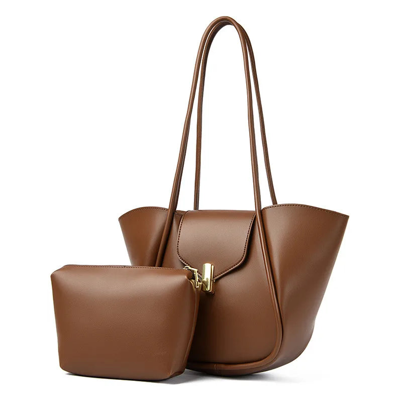 Women's Fashion Solid PU Leather Shoulder Tote Bag