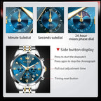 Men's Multifunctional Chronograph Quartz Watch with Moon Phase