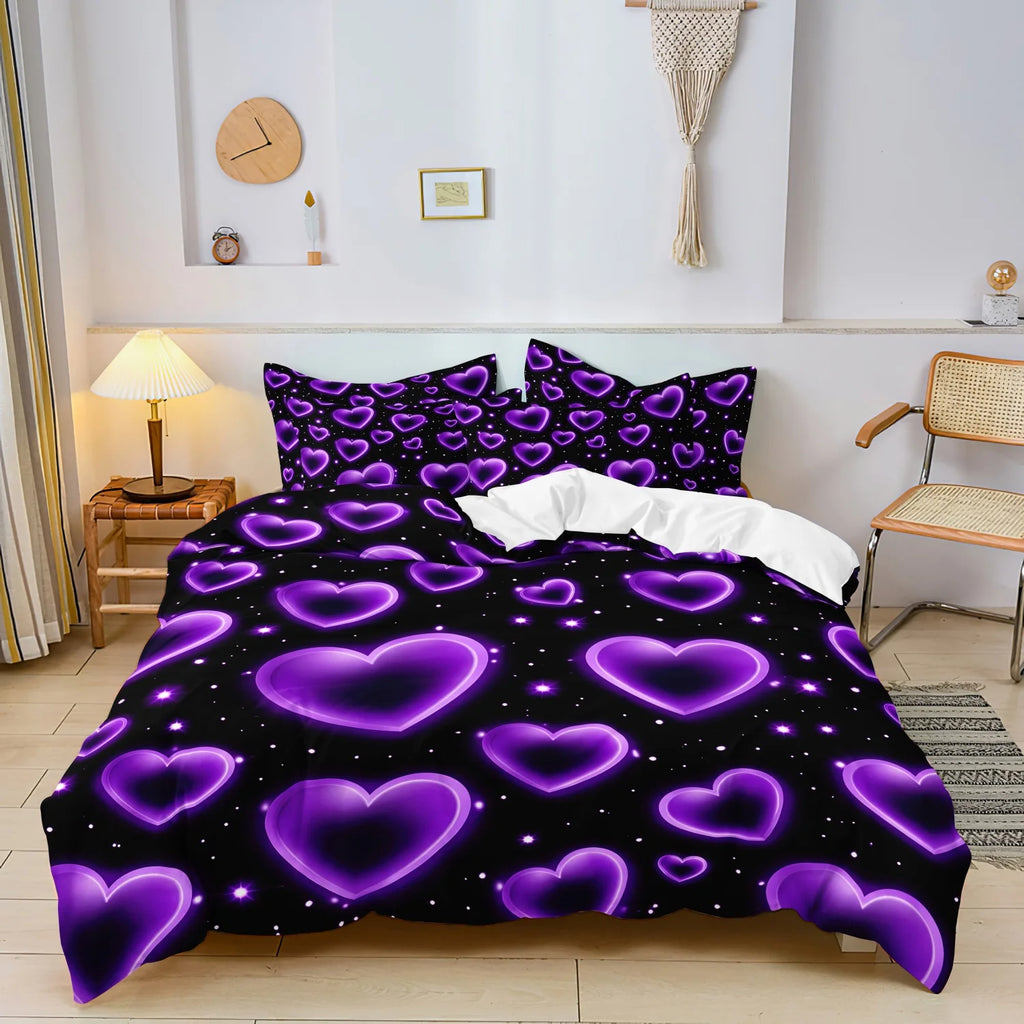 Romantic Purple Hearts Duvet Cover Set