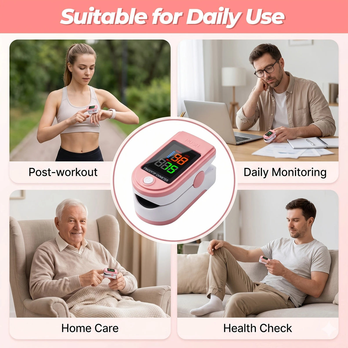 Fingertip Pulse Oximeter Blood Oxygen and Heart Rate Monitor