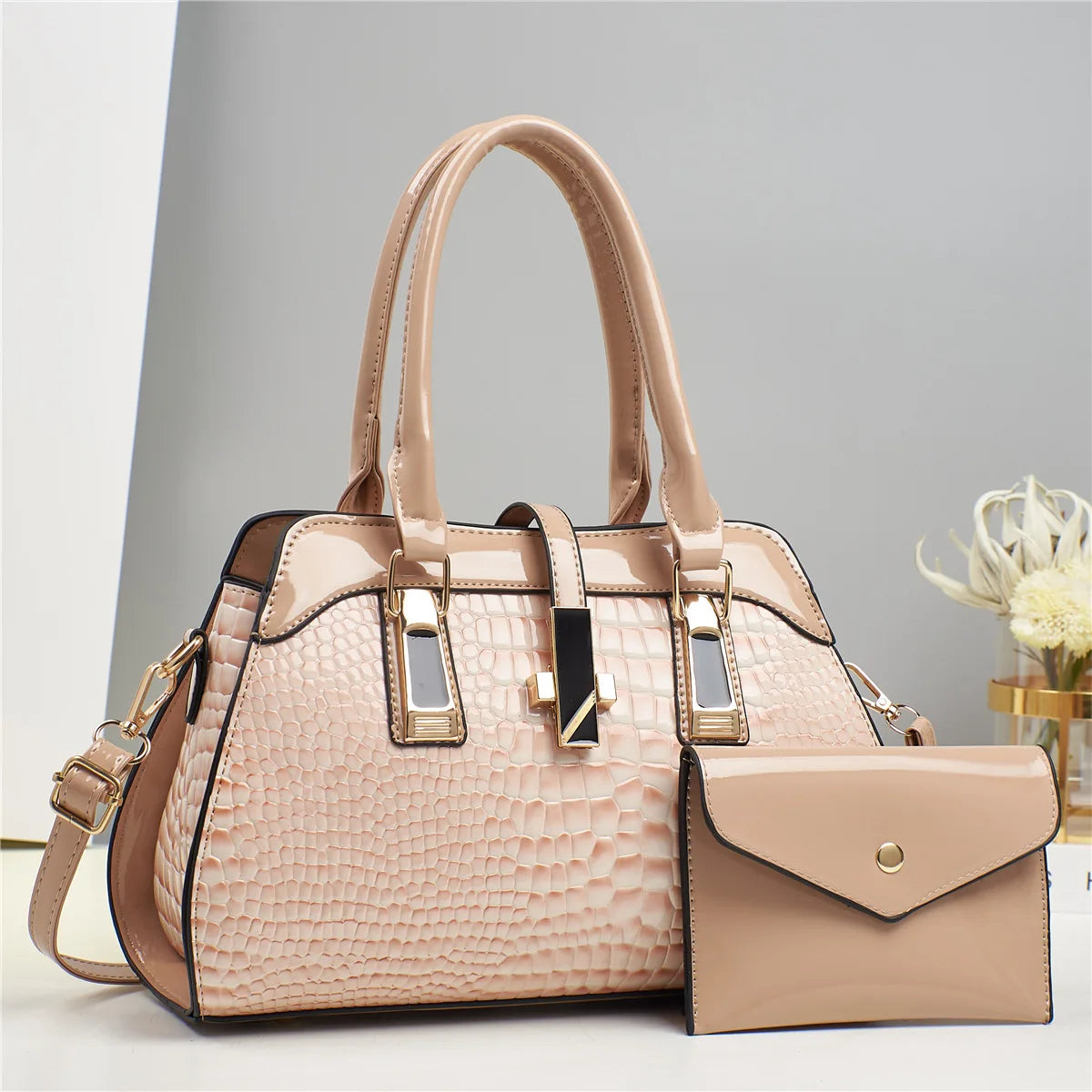 Women's Crocodile Pattern PU Leather Handbag Shoulder Tote Bag