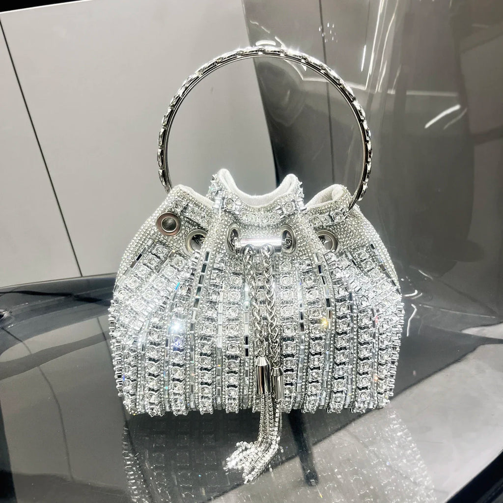 Women's Luxury Crystal Rhinestone Evening Bucket Bag