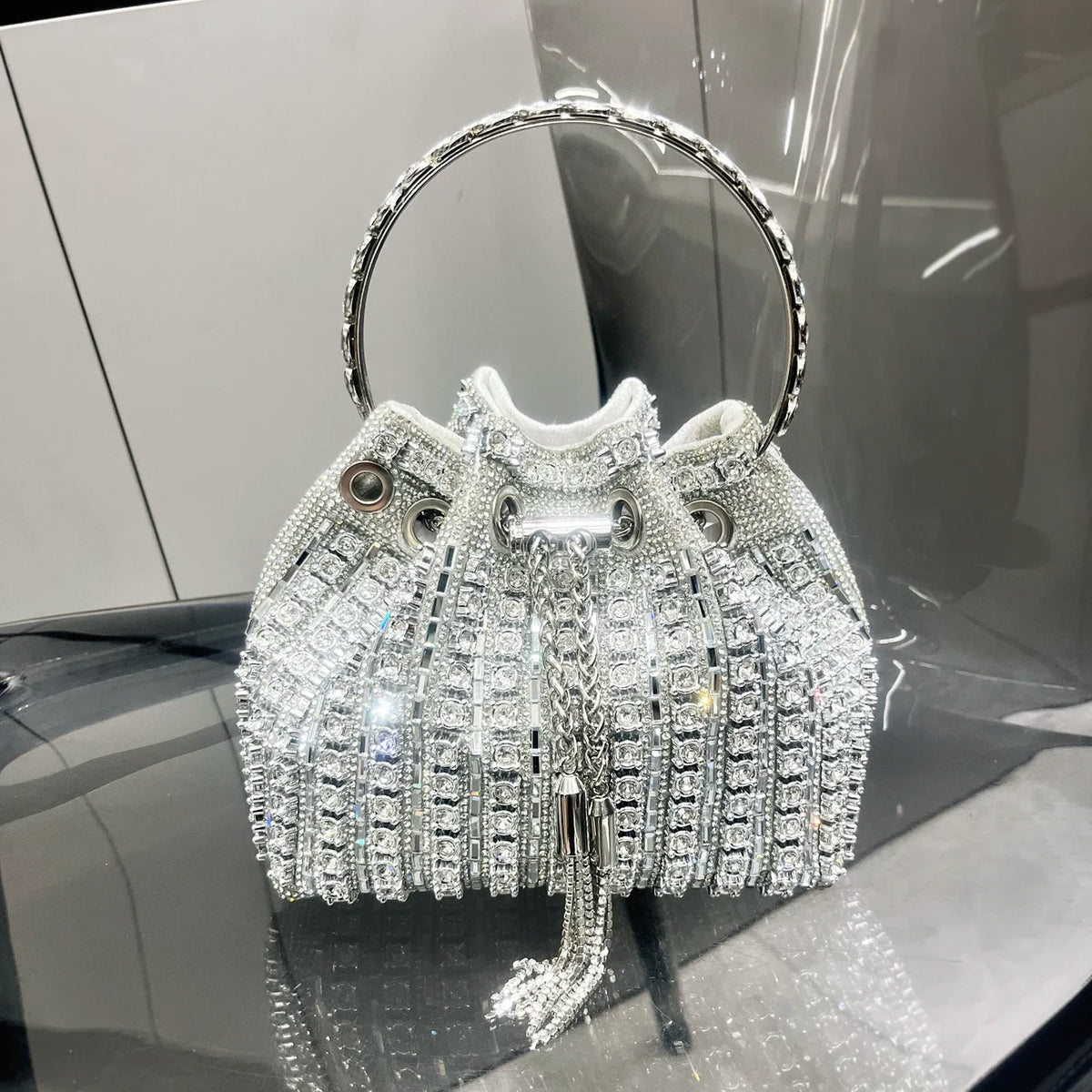 Women's Luxury Crystal Rhinestone Evening Bucket Bag