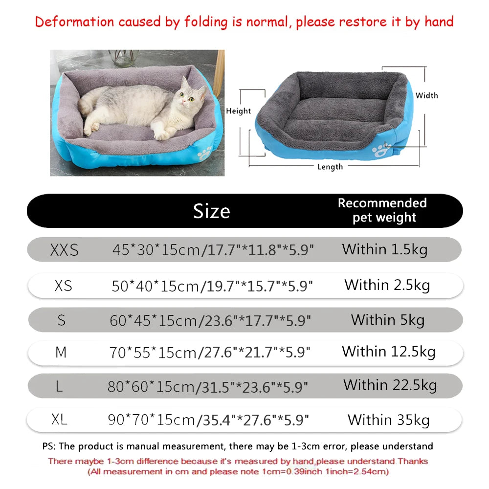 Soft Square Dog Sofa Warm Washable Pet Bed