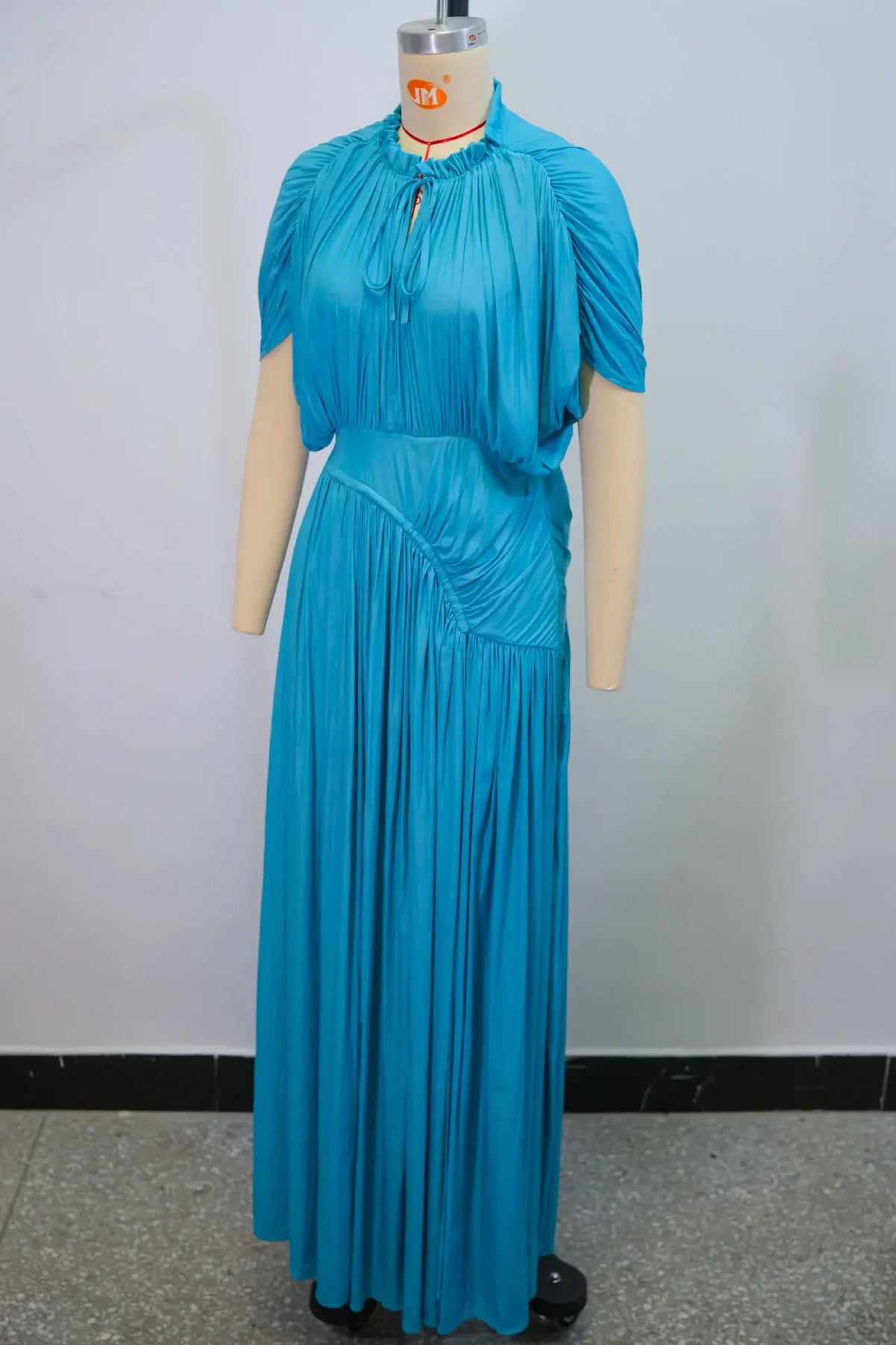 Women's V-Neck Short Sleeve Ruched Maxi Dress