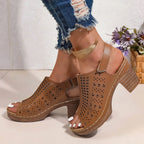 Women's Elegant Block High Heel Ankle Strap Dress Sandals