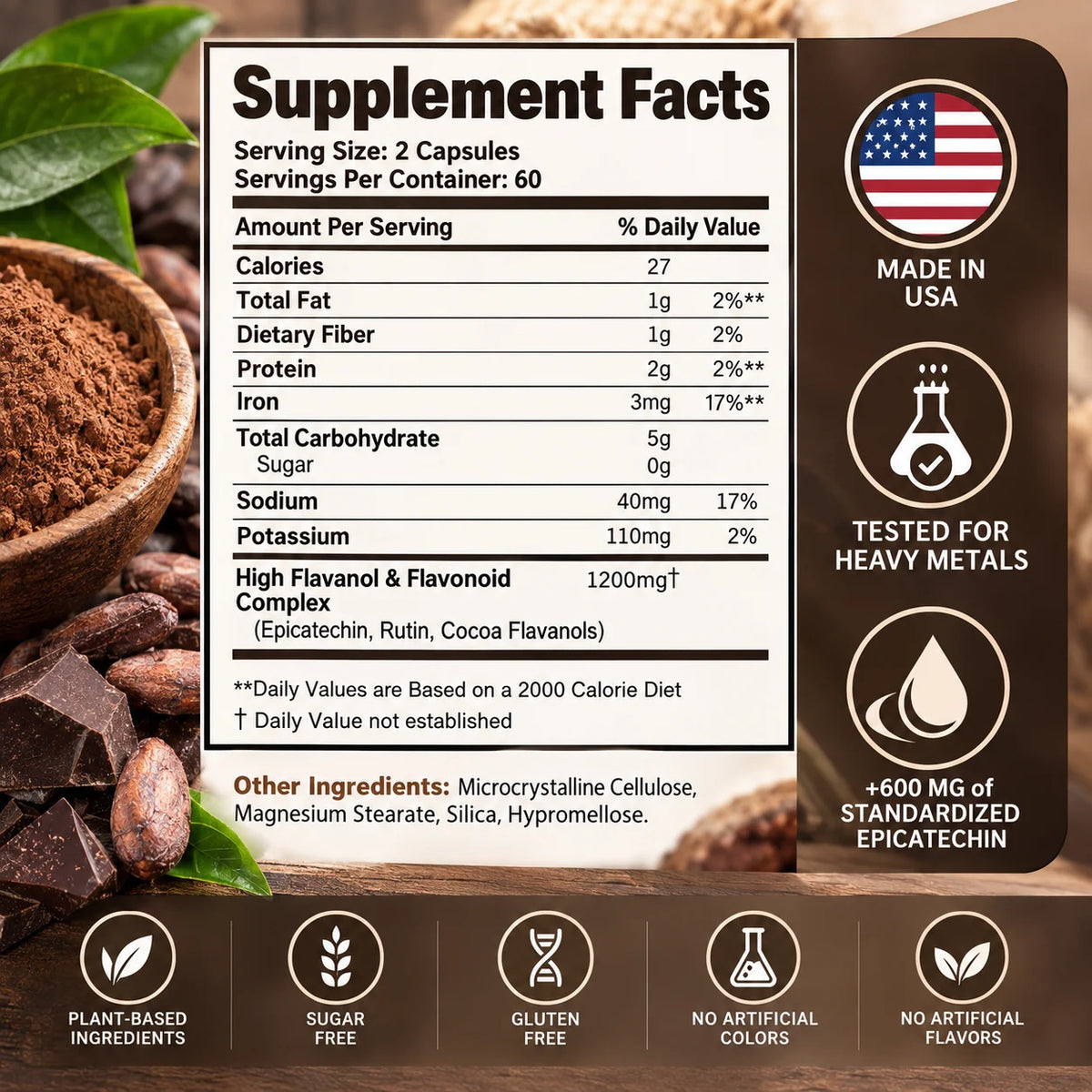 High Flavanol Cocoa Circulation and Cardiovascular Support Capsules