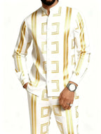 Men's Casual 3D Print Long Sleeve Shirt and Pants Set