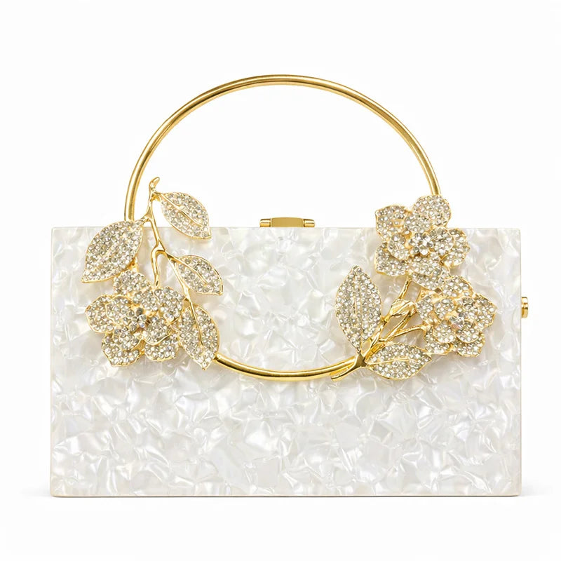 Women's Luxury Acrylic Floral Evening Clutch Bag