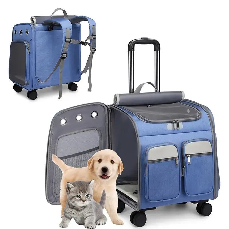 Wheeled Pet Carrier Backpack Stroller for Small Dogs Cats