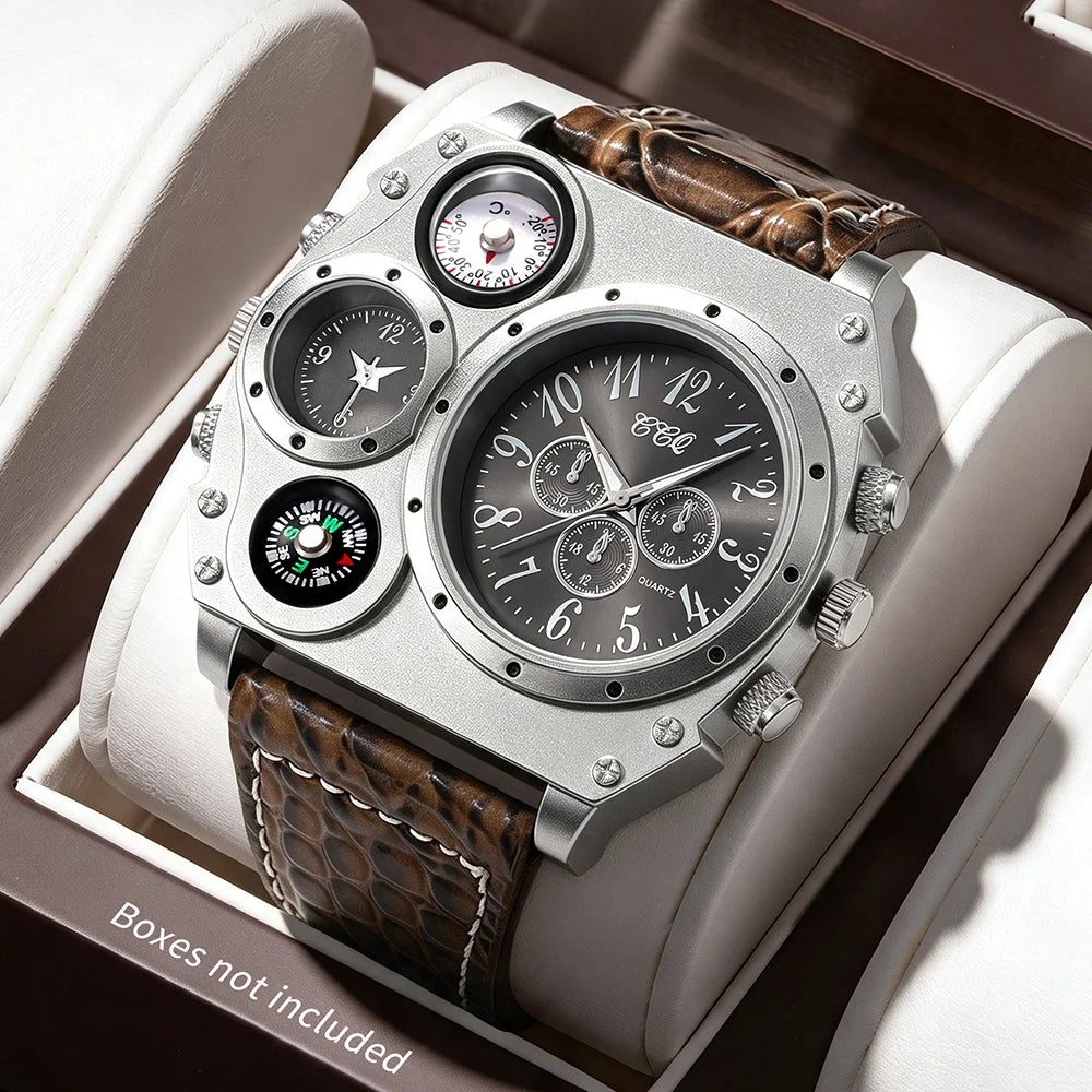 Men's Round Dial Quartz Leather Watch