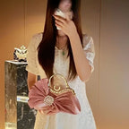 Women's Luxury Diamond Pleated Big Bow Evening Shoulder Bag