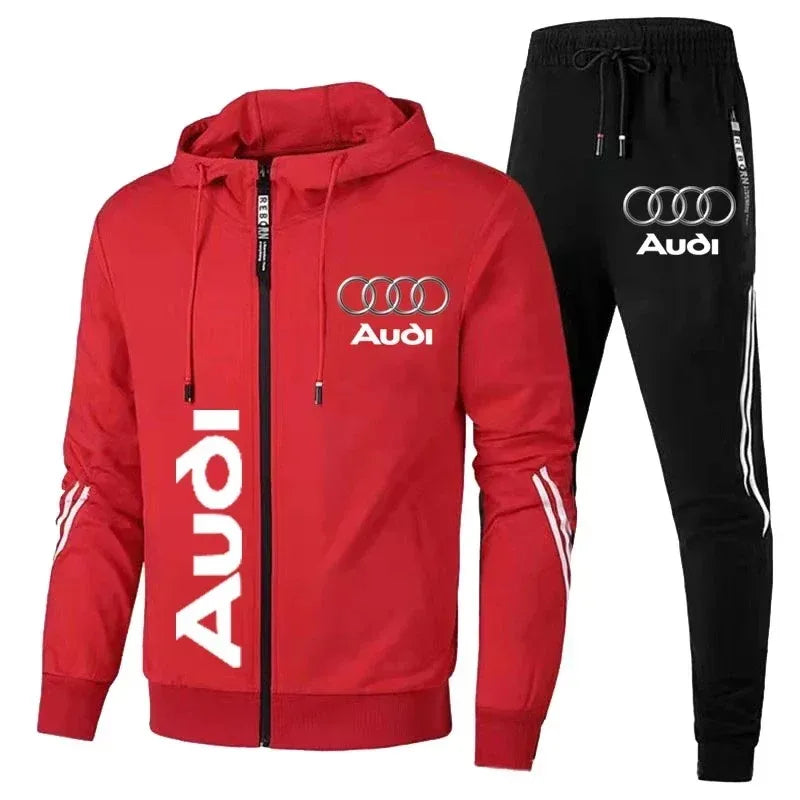 Men's Zip-Up Hooded Sweatshirt and Pants Two Piece Set