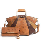Women's Metal Top Handle PU Leather Large Capacity Shoulder Tote Bag