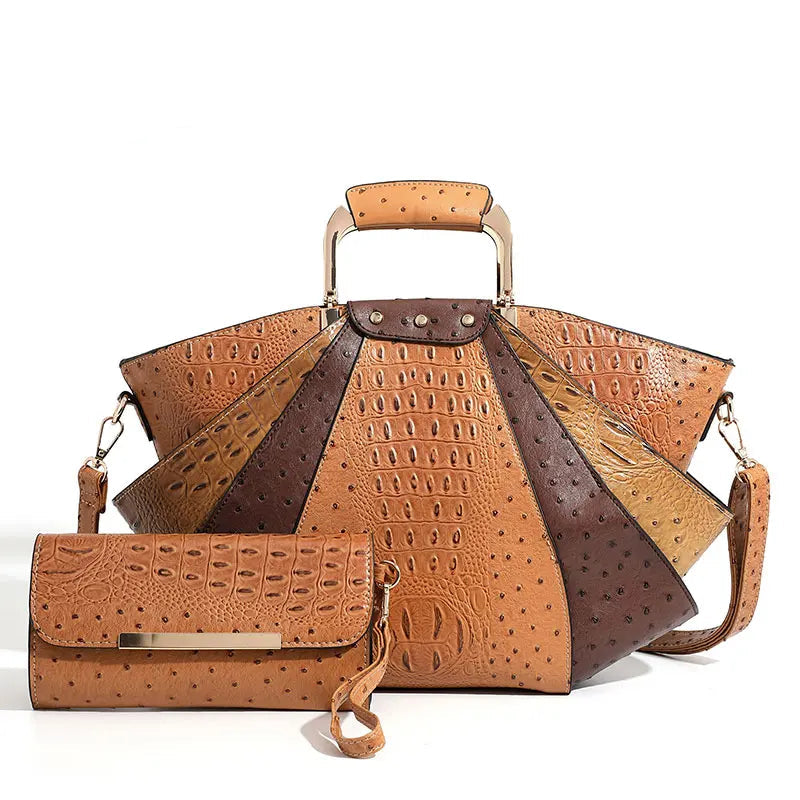 Women's Metal Top Handle PU Leather Large Capacity Shoulder Tote Bag